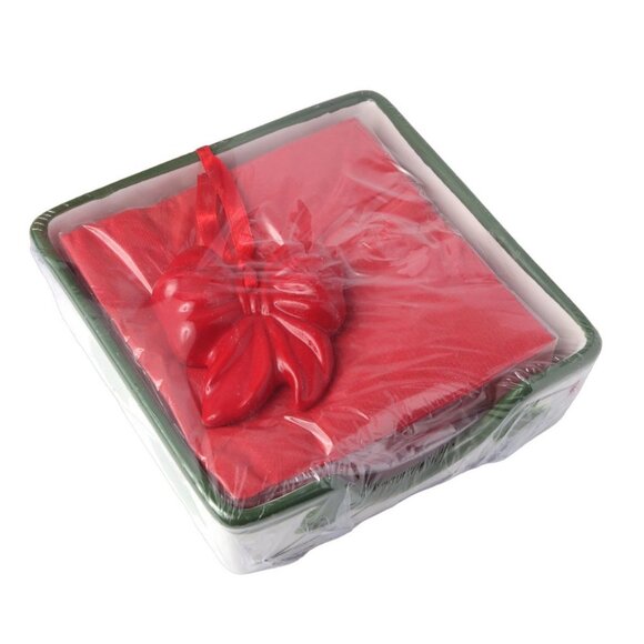 Joshua Maxwell Studio Christmas Napkin Holder Ceramic Holiday Festive Holly Red - Picture 2 of 6